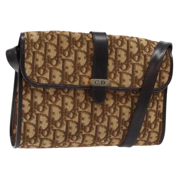 DIOR Trotter Canvas Shoulder Bag Brown Gold - Picture 1 of 12